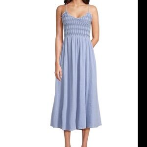 NEW aerie Pale Blue Smocked Midi Dress with Spaghetti Straps new